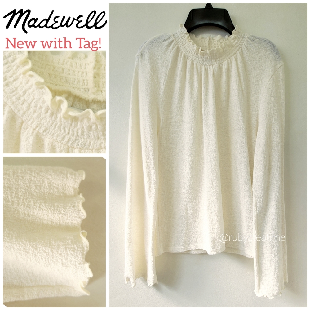 MADEWELL Texture & Thread -Mini Ruffle Mock Neck Top, Bell Sleeve, Cottagecore